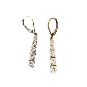 Vintage DL Earrings Dangle Bar Signed Sterling Silver CZ 1.25 inches